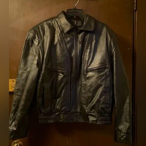 BERMANS VTG Men Black Leather MOTO Bomber Jacket Removable THINSULATE Liner M